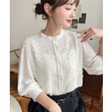 シフォンジョーゼットスタンドカラーフロントレースシャツ | moment+ | 詳細画像12