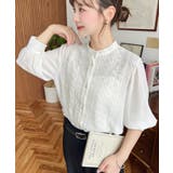 シフォンジョーゼットスタンドカラーフロントレースシャツ | moment+ | 詳細画像14