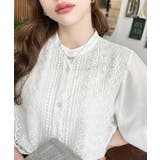 シフォンジョーゼットスタンドカラーフロントレースシャツ | moment+ | 詳細画像16