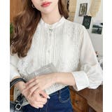 シフォンジョーゼットスタンドカラーフロントレースシャツ | moment+ | 詳細画像18