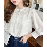 シフォンジョーゼットスタンドカラーフロントレースシャツ | moment+ | 詳細画像19