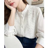 シフォンジョーゼットスタンドカラーフロントレースシャツ | moment+ | 詳細画像20