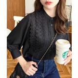 シフォンジョーゼットスタンドカラーフロントレースシャツ | moment+ | 詳細画像23