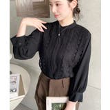 シフォンジョーゼットスタンドカラーフロントレースシャツ | moment+ | 詳細画像27