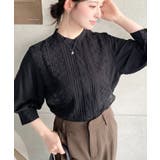 シフォンジョーゼットスタンドカラーフロントレースシャツ | moment+ | 詳細画像28