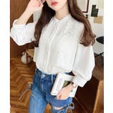 シフォンジョーゼットスタンドカラーフロントレースシャツ | moment+ | 詳細画像3