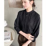 シフォンジョーゼットスタンドカラーフロントレースシャツ | moment+ | 詳細画像30