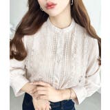 シフォンジョーゼットスタンドカラーフロントレースシャツ | moment+ | 詳細画像33