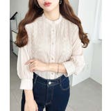 シフォンジョーゼットスタンドカラーフロントレースシャツ | moment+ | 詳細画像34