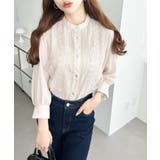 シフォンジョーゼットスタンドカラーフロントレースシャツ | moment+ | 詳細画像35