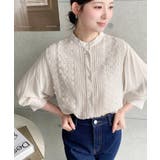 シフォンジョーゼットスタンドカラーフロントレースシャツ | moment+ | 詳細画像37