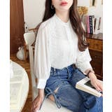 シフォンジョーゼットスタンドカラーフロントレースシャツ | moment+ | 詳細画像4