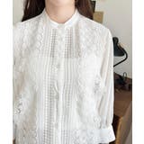 シフォンジョーゼットスタンドカラーフロントレースシャツ | moment+ | 詳細画像6