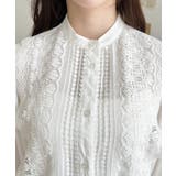 シフォンジョーゼットスタンドカラーフロントレースシャツ | moment+ | 詳細画像7