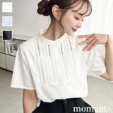 バンドカラー半袖ピンタックシャツ T/Cブロード | moment+ | 詳細画像1