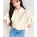 イエロー | 半袖フリルブラウス クレーププリーツ | moment+