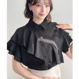 ブラック | 半袖フリルブラウス クレーププリーツ | moment+