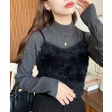 ブラック | ロングフェザーWストラップニットビスチェ | moment+