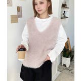 ピンク | ラメフェザーVネックニットベスト | moment+