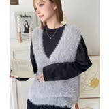 グレー | ラメフェザーVネックニットベスト | moment+