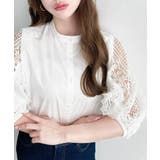 オフホワイト | 半袖レースブラウス T/Cブロード | moment+