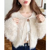 アイボリー | 前後2WAYショート丈フリンジリボンカーディガン | moment+