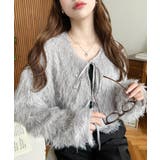 グレー | 前後2WAYショート丈フリンジリボンカーディガン | moment+