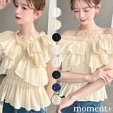 シアースモッキングクロスフリルフレンチスリーブトップス | moment+ | 詳細画像1