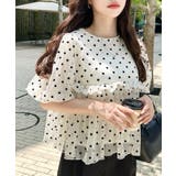 フロッキードットチュールバルーンスリーブギャザーフリル半袖ブラウス | moment+ | 詳細画像14