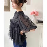 フロッキードットチュールバルーンスリーブギャザーフリル半袖ブラウス | moment+ | 詳細画像18