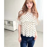 フロッキードットチュールバルーンスリーブギャザーフリル半袖ブラウス | moment+ | 詳細画像4