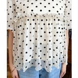 フロッキードットチュールバルーンスリーブギャザーフリル半袖ブラウス | moment+ | 詳細画像9