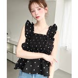 リネンライクドットプリントシャーリングペプラムフリルブラウス | moment+ | 詳細画像2