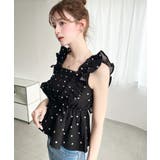 リネンライクドットプリントシャーリングペプラムフリルブラウス | moment+ | 詳細画像4