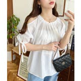 フロントタック半袖リボン肩開きブラウス | moment+ | 詳細画像11