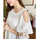 フロントタック半袖リボン肩開きブラウス | moment+ | 詳細画像14