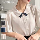 シフォンジョーゼットフレアスリーブ配色ダブルカラー半袖ブラウス | moment+ | 詳細画像1 