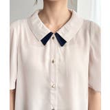 シフォンジョーゼットフレアスリーブ配色ダブルカラー半袖ブラウス | moment+ | 詳細画像10 