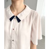 シフォンジョーゼットフレアスリーブ配色ダブルカラー半袖ブラウス | moment+ | 詳細画像11 