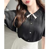 シフォンジョーゼットフレアスリーブ配色ダブルカラー半袖ブラウス | moment+ | 詳細画像18 