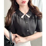 シフォンジョーゼットフレアスリーブ配色ダブルカラー半袖ブラウス | moment+ | 詳細画像19 