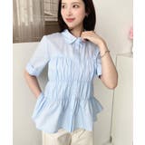 サックスブルー | TCブロードシャーリングビスチェデザインブラウス | moment+