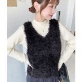 ブラック | ブークレフェザーショートニットベスト | moment+