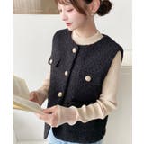 フェイクリングウール金ボタンノーカラーベスト | moment+ | 詳細画像18