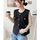 フェイクリングウール金ボタンノーカラーベスト | moment+ | 詳細画像19