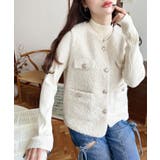 フェイクリングウール金ボタンノーカラーベスト | moment+ | 詳細画像3