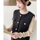 フェイクリングウール金ボタンノーカラーベスト | moment+ | 詳細画像22