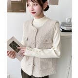 フェイクリングウール金ボタンノーカラーベスト | moment+ | 詳細画像23