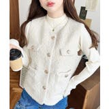 アイボリー | フェイクリングウール金ボタンノーカラーベスト | moment+