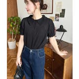 ストライプレースパフスリーブ半袖ポロシャツ | moment+ | 詳細画像14 